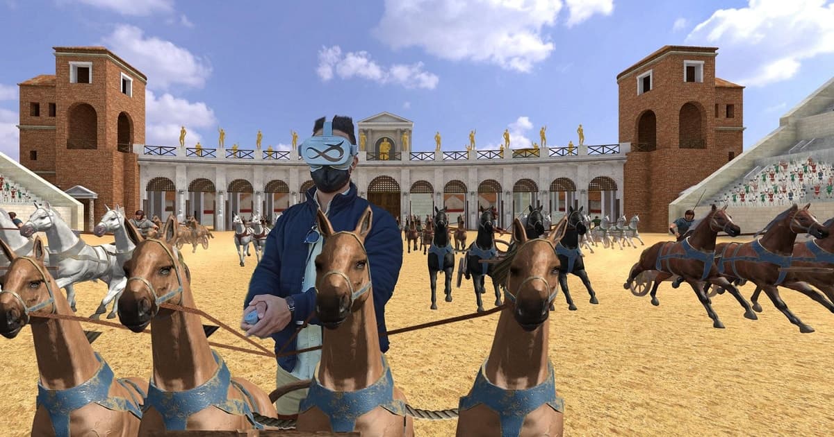 Roma: juego de realidad virtual en el Circo Máximo, cerca del Coliseo