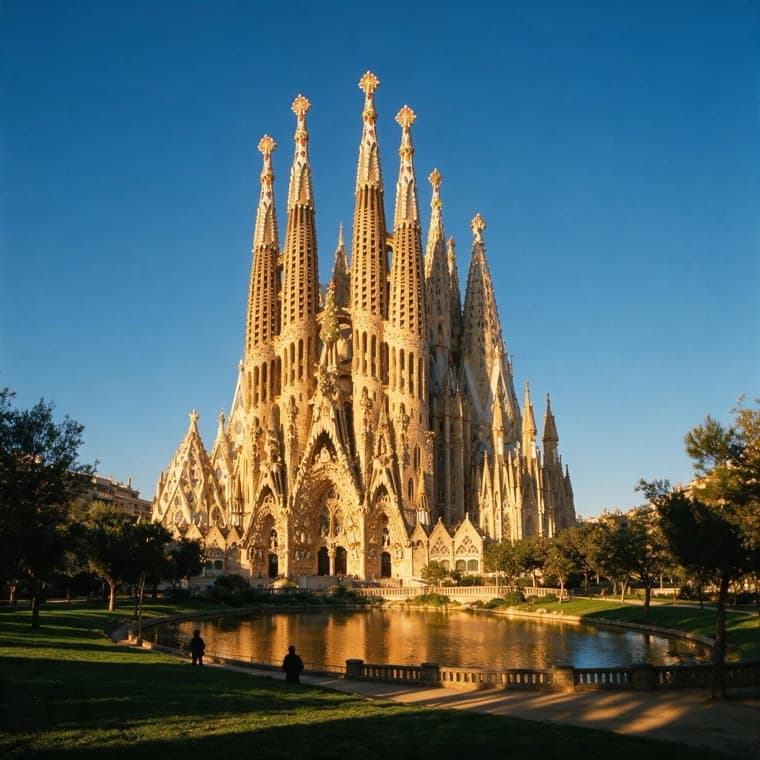 La Sagrada Família vista dal parco al tramonto