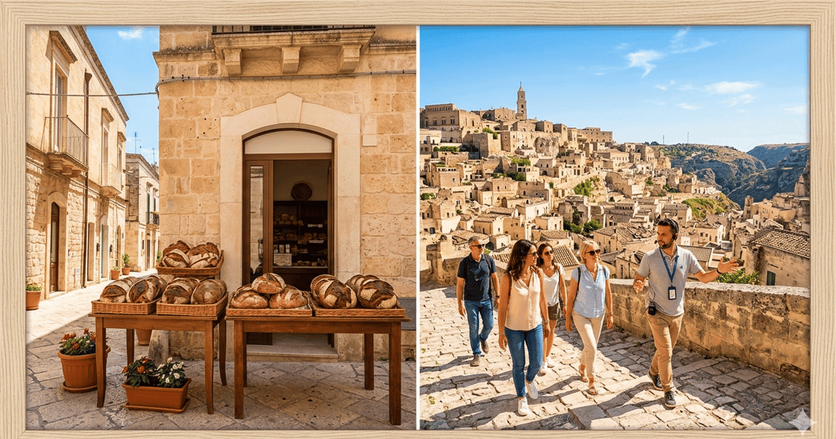 Autobús Altamura + Matera: parada libre en la panadería y guía en los Sassi de Matera