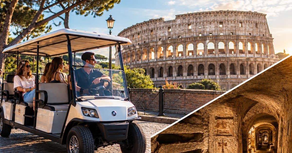 Rome: Golf Cart Tour & Catacombs of San Callisto Group Visit
