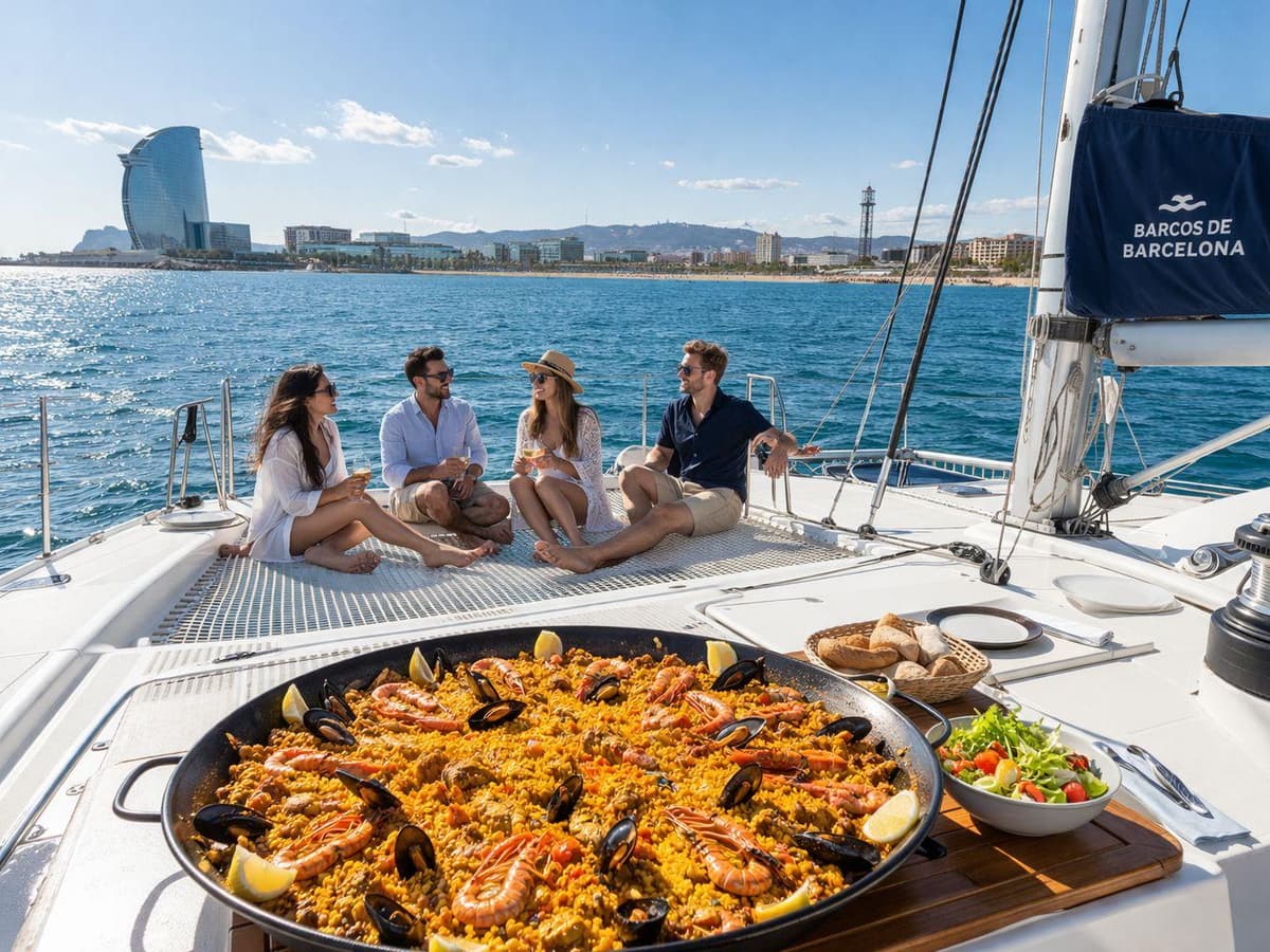 Barcelona: Catamaran Paella Experience with Sea View and Drink!!