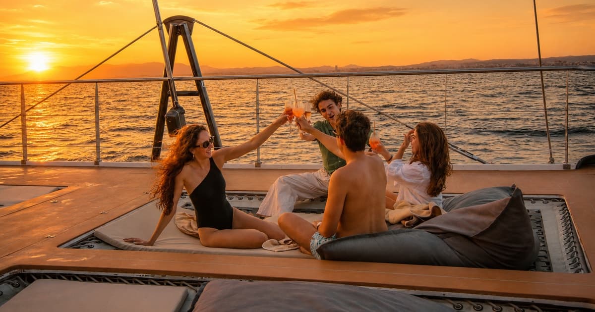 Mallorca: Premium Catamaran Sunset trip with Food, Swim & VIP Area Option