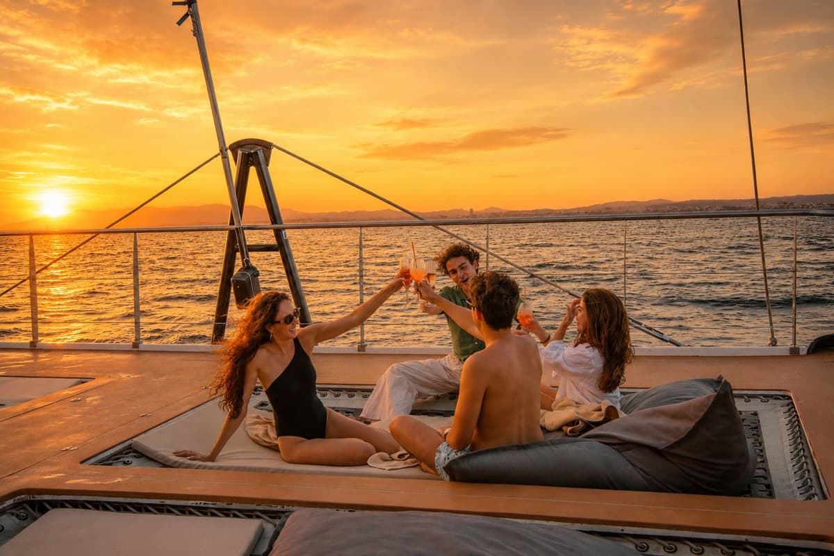Mallorca: Premium Catamaran Sunset trip with Food, Swim & VIP Area Option