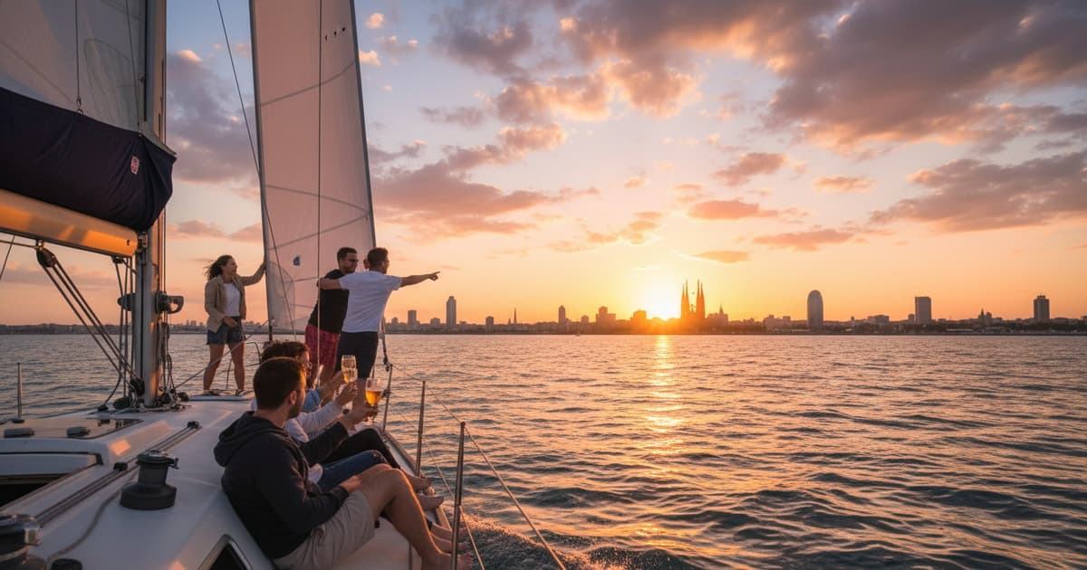 Barcelona: paseo en barco al atardecer con bebidas y refrigerios incluidos