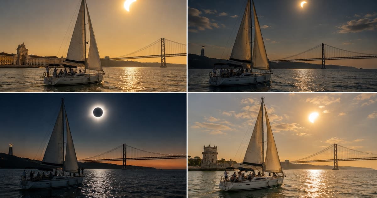 Lisbon: Solar Eclipse & Sunset Sailing Experience with Wine