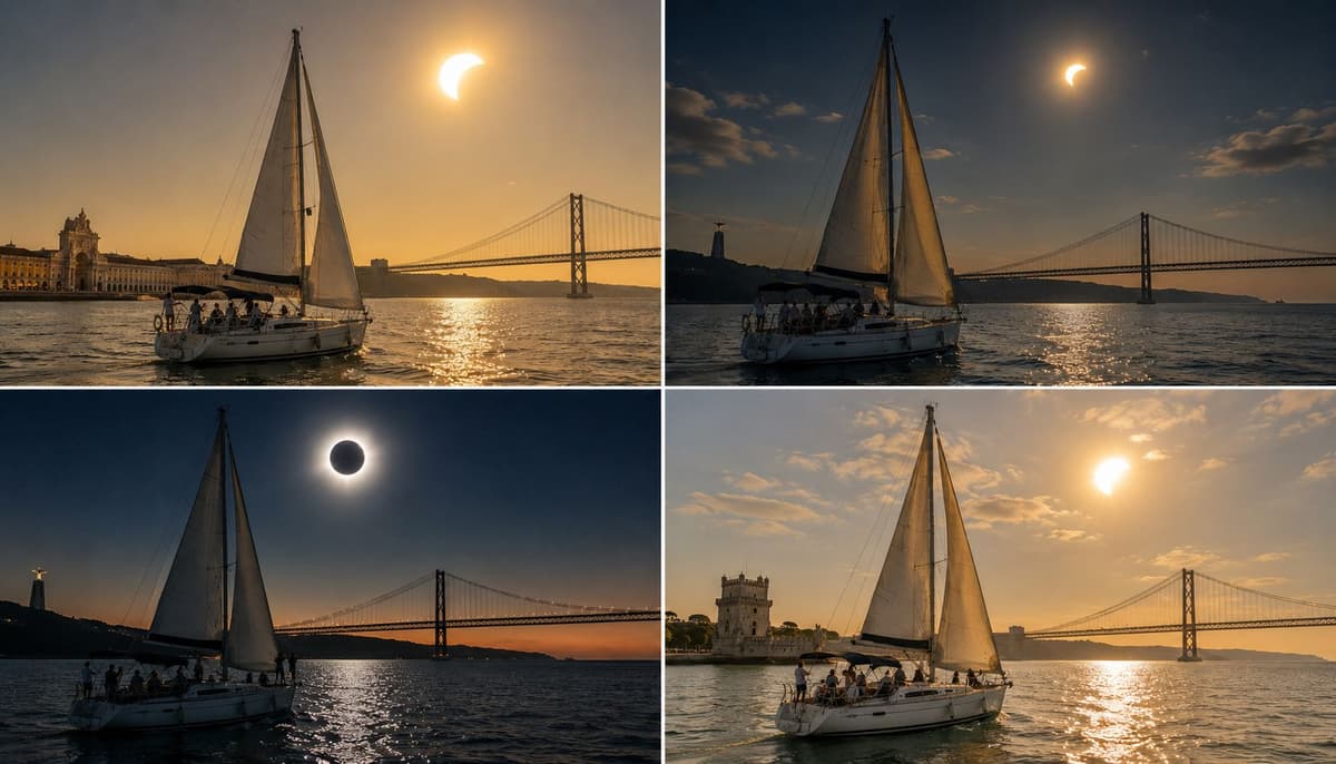 Lisbon: Solar Eclipse & Sunset Sailing Experience with Wine
