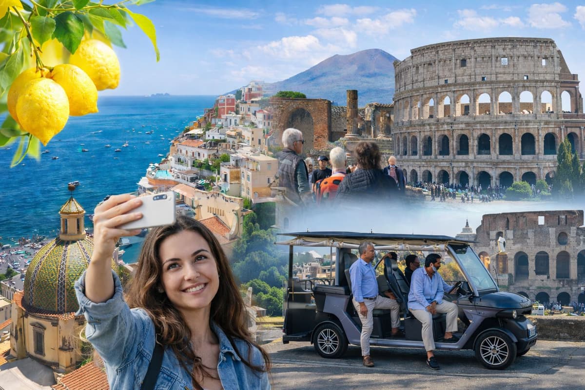 Roma en carrito de golf + tour por el Coliseo, Sorrento y Pompeya
