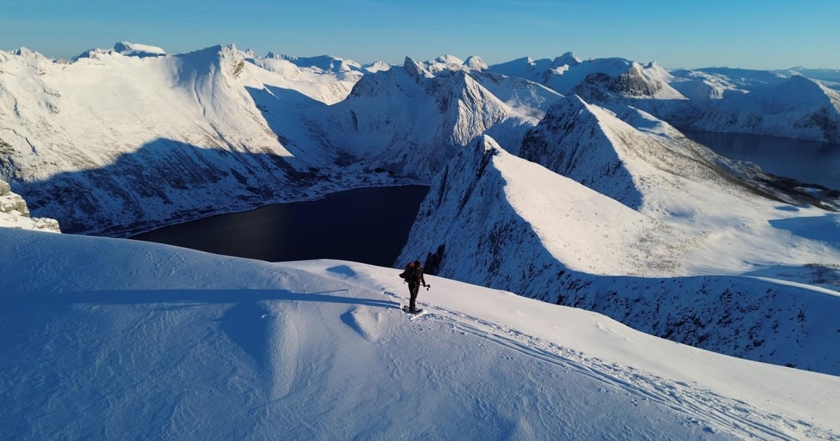Desde Tromsø: ruta de senderismo con raquetas de nieve en la isla de Senja hasta Husfjellet