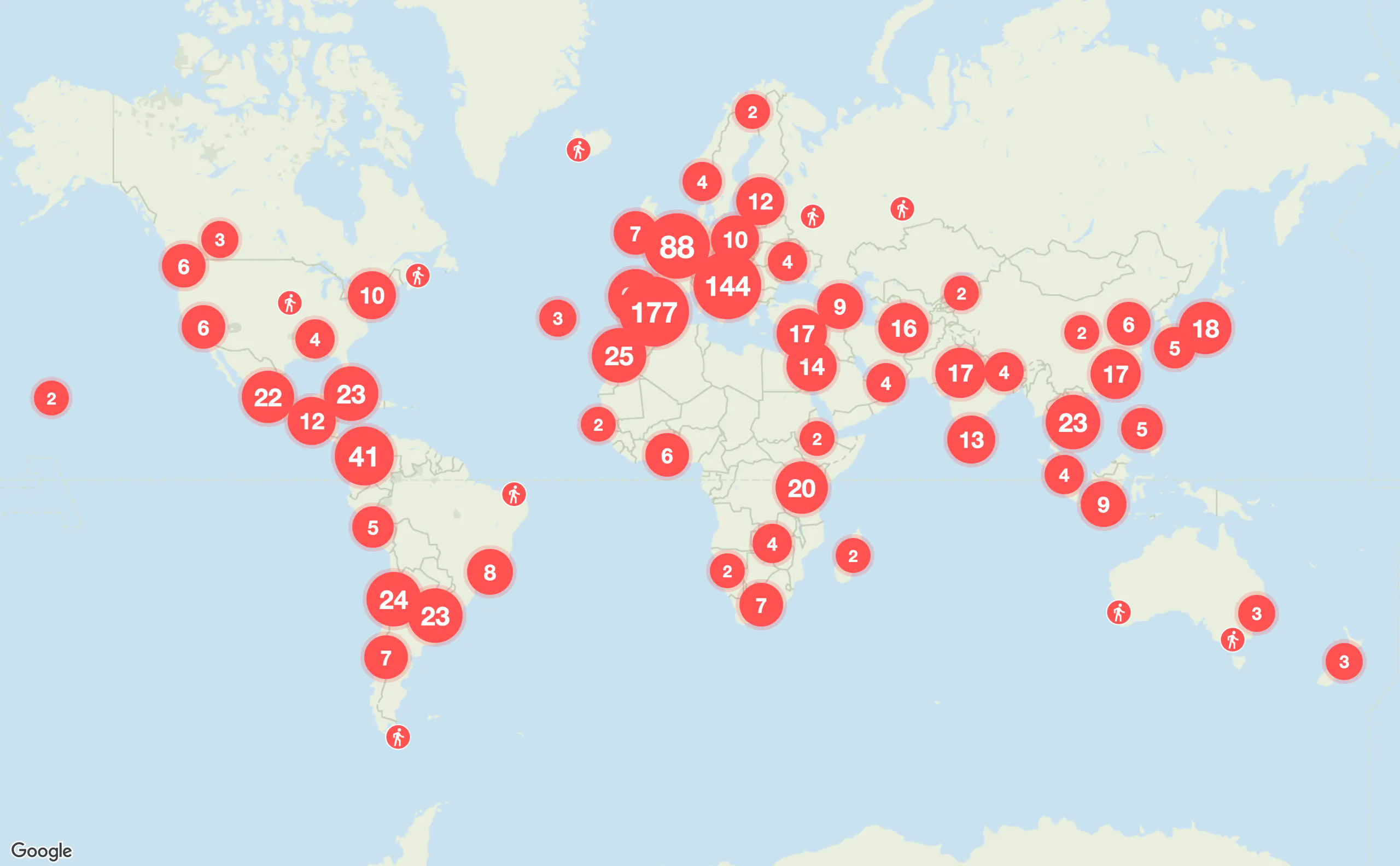 All cities with guruwalks